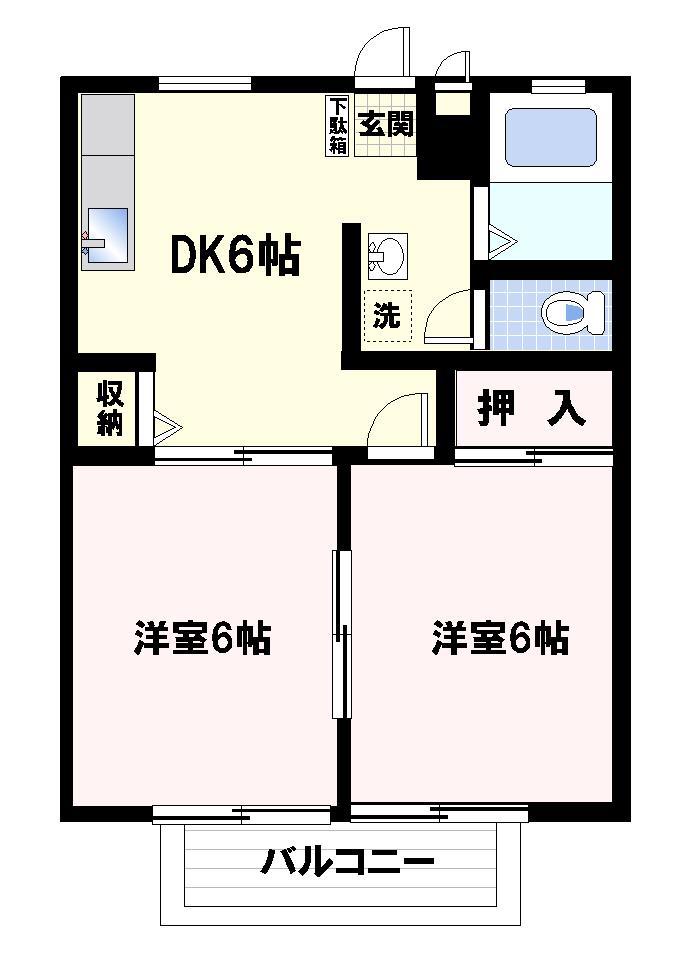 エントピアヤナイB(2DK/2階)の間取り写真