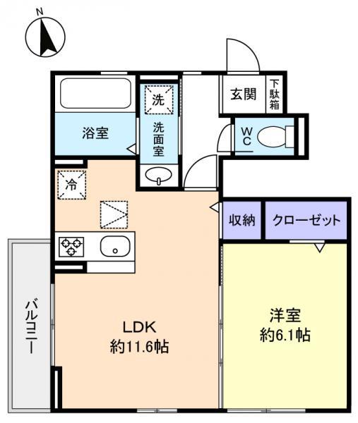 D-ROOMゆりのき台(1LDK/1階)の間取り写真