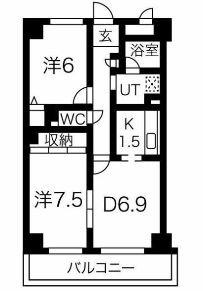 グレース堀田 本棟(2DK/8階)の間取り写真
