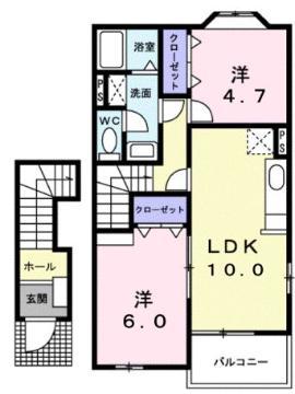 シャトレ沖(2LDK/2階)の間取り写真