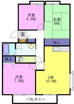 ウイングミユキA(3LDK/2階)の間取り写真