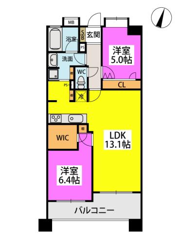 カルシア姪浜リオルト(2LDK/5階)の間取り写真