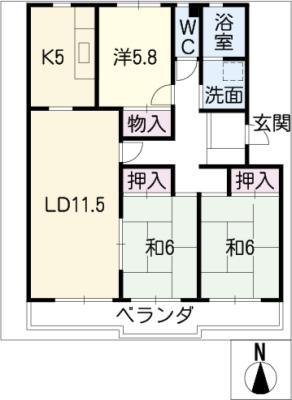 ビレジ岩倉(3LDK/3階)の間取り写真