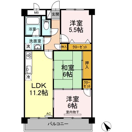 脇坂マンション(3LDK/3階)の間取り写真