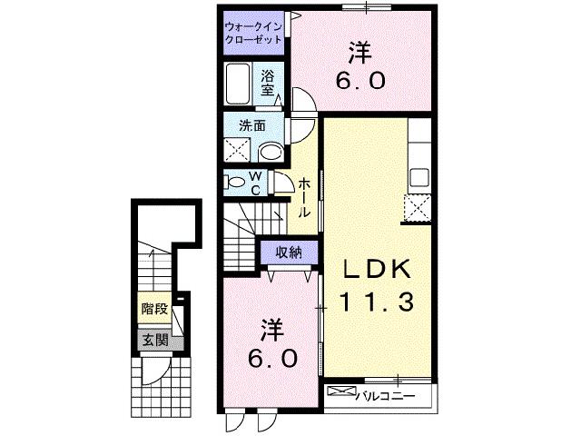 ヌーベルソレイユ(2LDK/2階)の間取り写真