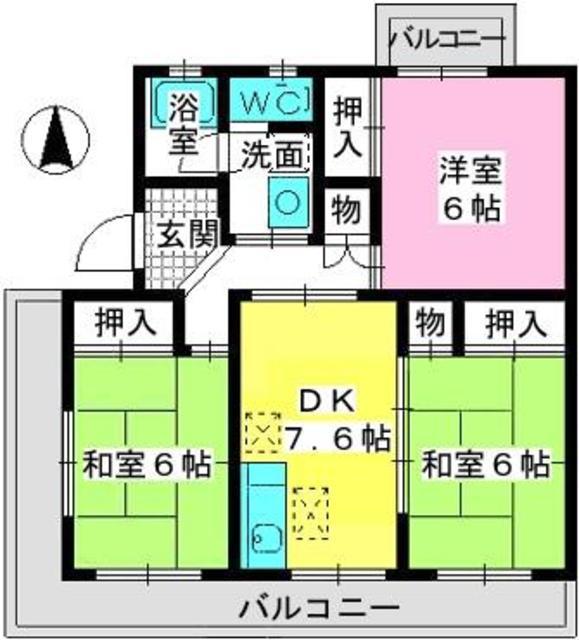 エクセレント下山門Ⅱ(3DK/4階)の間取り写真