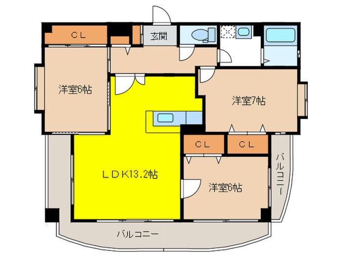 ラ・メール百道浜通(3LDK/4階)の間取り写真