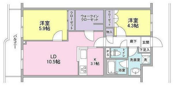 アプリーテ梶ヶ谷(2LDK/2階)の間取り写真