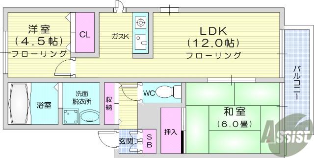 セフィラ福田町参番館(2LDK/1階)の間取り写真