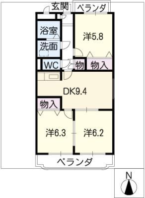 ア・ドリーム牛山(3DK/2階)の間取り写真