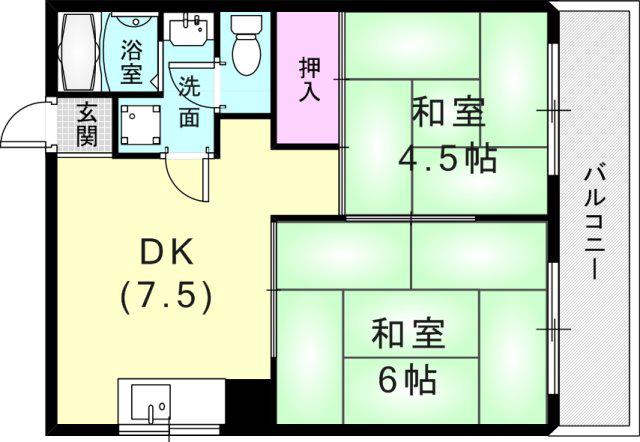 大地グランドハイムV(2DK/5階)の間取り写真