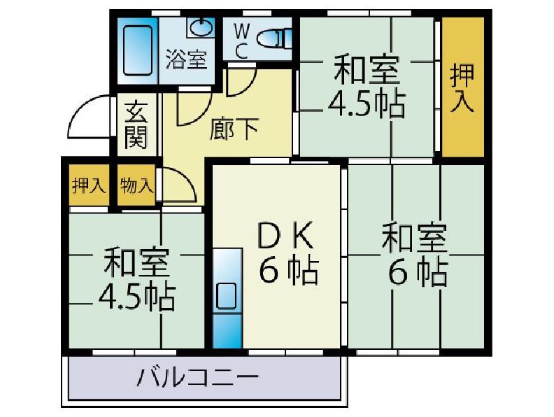 名島800棟(3DK/2階)の間取り写真
