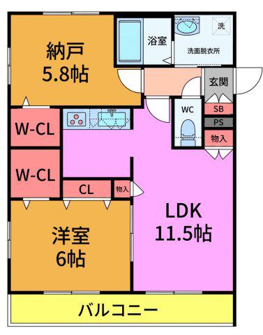 メゾン・テル(1SLDK/2階)の間取り写真