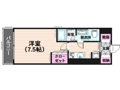 ピュアドームトレンディ高宮(1K/3階)の間取り写真