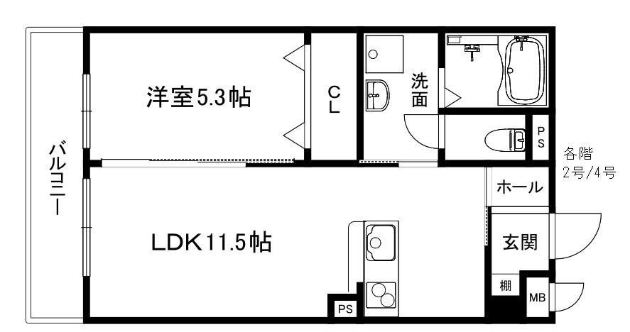 HCプレジオ草津新浜(1LDK/3階)の間取り写真