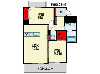 シャーメゾンステージ片野(2LDK/8階)の間取り写真