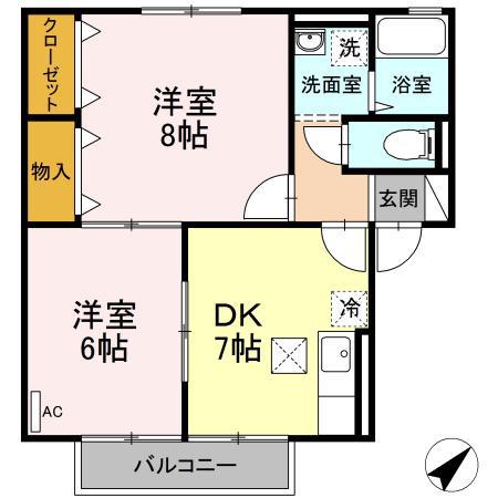 メゾンフォンティーヌA棟(2DK/1階)の間取り写真