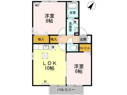 ウィルモア泉都町 C棟(2LDK/1階)の間取り写真