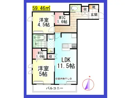 AF アルテ湘南台(2LDK/1階)の間取り写真