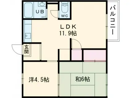 伊保高山ハイツI(2LDK/2階)の間取り写真