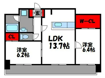 イーストコート箱崎(2LDK/2階)の間取り写真