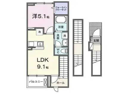 オネスティ(1LDK/3階)の間取り写真