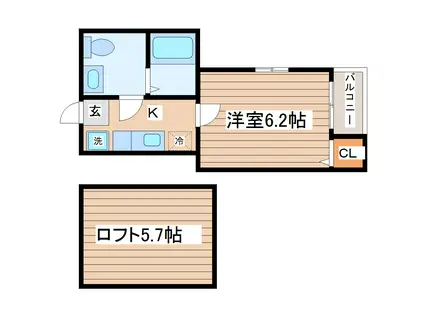 アーバンハイツ北仙台(1K/1階)の間取り写真