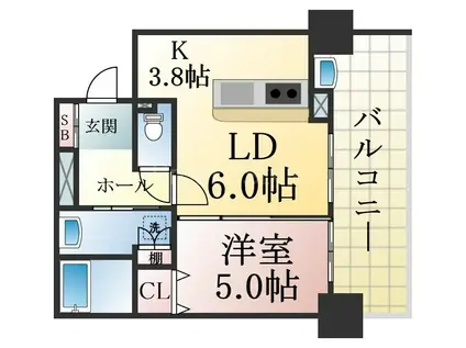 アスタピア新長田エスタプレシオス(1LDK/9階)の間取り写真