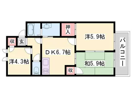 ガーデンハイツ緑ヶ丘D(3DK/2階)の間取り写真