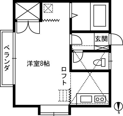 サンシティ片貝(1K/2階)の間取り写真