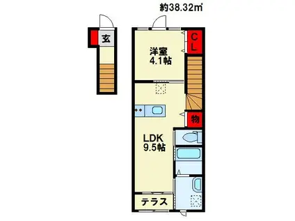 フルール吉田西(1LDK/2階)の間取り写真