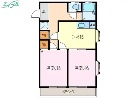 ロイヤルメゾンRAVOROI(2DK/2階)の間取り写真