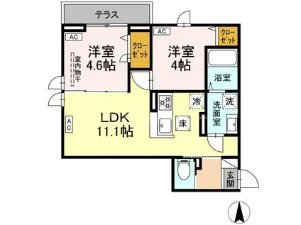 アルベロ島根(2LDK/1階)の間取り写真