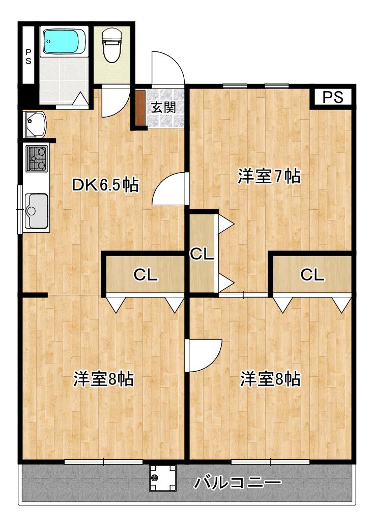 アメニティープラム(3DK/1階)の間取り写真