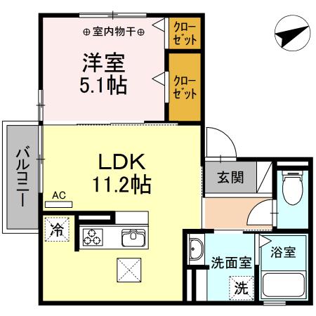 近鉄名古屋線 川原町駅 徒歩16分 2階建 築7年(1LDK/1階)の間取り写真