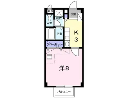 ウィングコートベイロード2(1K/2階)の間取り写真