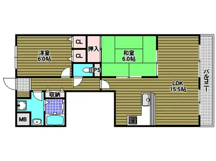 エバーランドシティ新・泉北(2LDK/10階)の間取り写真