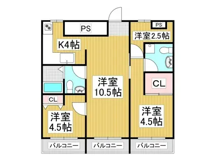リバーコーポ(3LDK/1階)の間取り写真