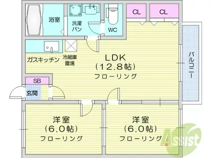 パラメーゾンB(2LDK/2階)の間取り写真