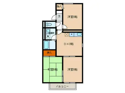 プリシェール西明石 B(3DK/2階)の間取り写真