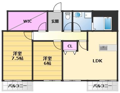 パインリーフ和泉(2LDK/5階)の間取り写真