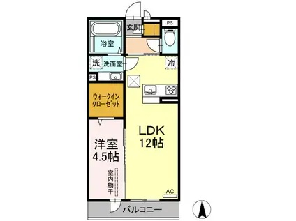 リヴェール近見(1LDK/1階)の間取り写真