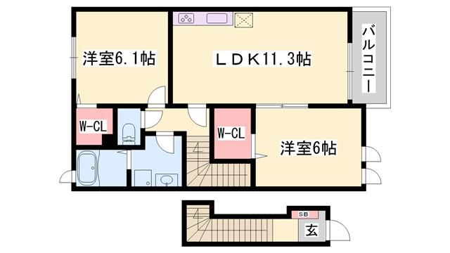 シンシンハウスB(2LDK/2階)の間取り写真