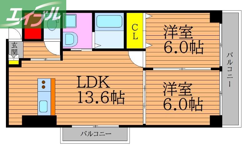 ホワイトストーン白石(2LDK/4階)の間取り写真