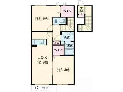 アレイナガーデンA(2LDK/2階)の間取り写真