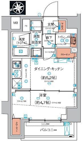 ハーモニーレジデンス東京羽田スカイブリッジ(1DK/1階)の間取り写真
