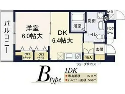 ぽぷら枚方公園(1DK/3階)の間取り写真