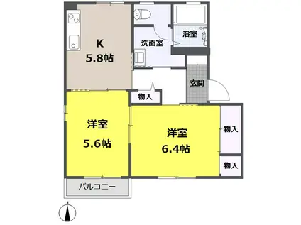 メゾンドボヌール(2DK/2階)の間取り写真