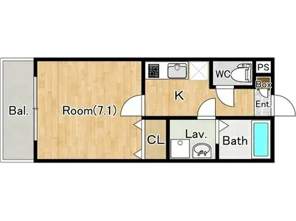 ジーメゾン千葉長洲ベルビュー(1K/2階)の間取り写真