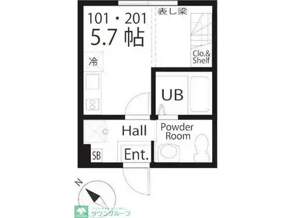 ハーミットクラブハウス大倉山の上(ワンルーム/1階)の間取り写真